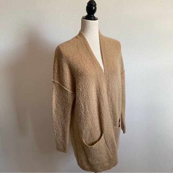 Free People Waterfront Cardigan Beige Nubby Knit Open Front Long Line Sweater S - Picture 1 of 11